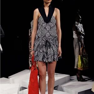 L.A.M.B. Black and White Ruffled Halter Mini Dress